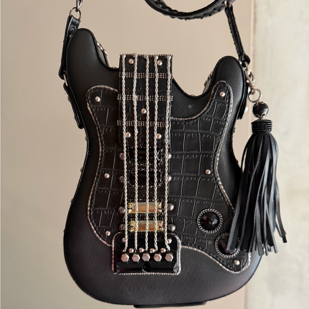 Mary Frances Black Guitar Crossbody Bag